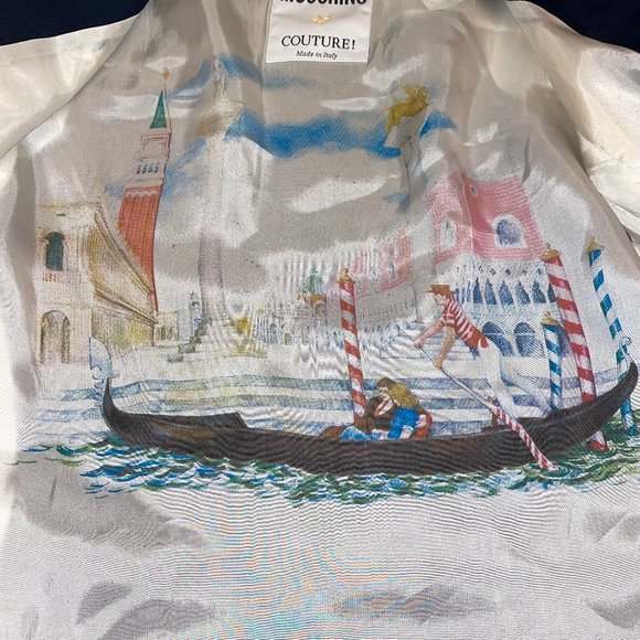 Moschino Couture Vintage Striped Trim Blue Jacket Skirt Suit IT42 Vintage - Picture 10 of 11